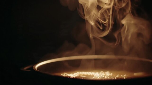 Hot Liquid Pouring From Spoon with Steam.