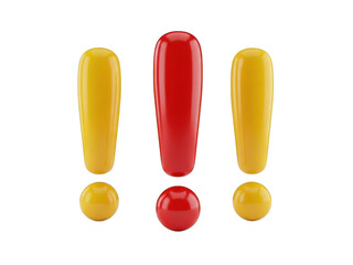A close-up of a red and yellow exclamation point isolated on transparent background