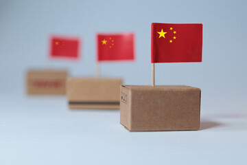 boxes with China flags arranged in a row