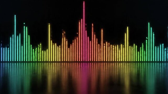 Colorful sound wave display shows music patterns in bright light