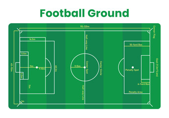 Football Ground Map and Layout – Detailed Soccer Field Diagram, Football Pitch Blueprint, Professional Field Plan, Labeled Football Field Design for Sports, Coaching, Game Strategy and Stadium Plan © Ibrahim Creative420