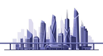 Naklejka premium Modern City Skyline with Sleek Skyscrapers and Urban Landscape.
