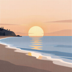 Fototapeta premium seascape, sky, sun, sandy beach, summer vacation. vector graphics .artificial intelligence generator, AI, neural network image. background for the design