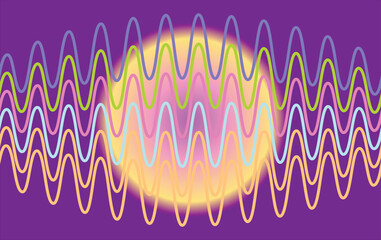 Colorful Neon Waveforms Over Purple Background,  Abstract Music, Light, and Energy Visualization