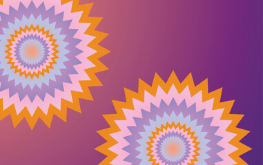 Bright, dynamic abstract art featuring concentric starbursts in pink, orange, and purple tones set against a deep colors gradient.