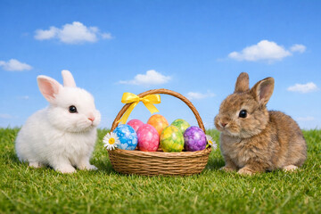 Bunte Ostereier mit Osterh&auml;schen