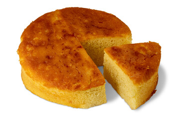 Sponge butter cake with slice cut out