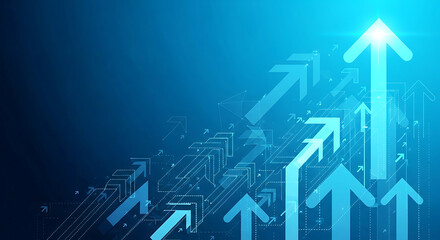 Fototapeta premium A blue graphic illustration of multiple arrows pointing upwards in a digital design concept