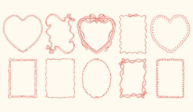 Sketch style vector cute frames set. Art for greeting cards, wedding invitations, poster design, postcards.