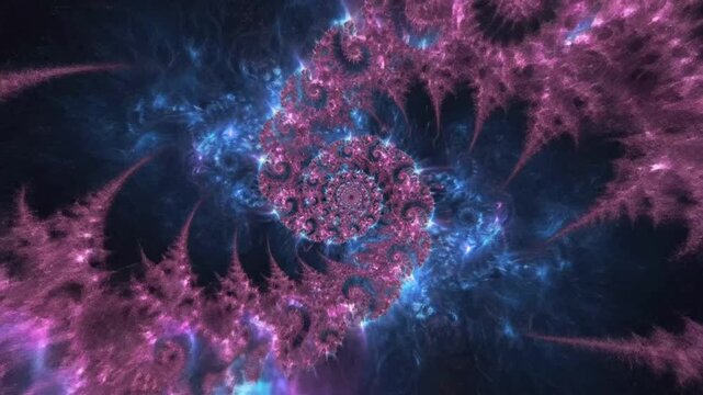 Explore the colorful patterns in a swirling design of fractals and shapes in digital art