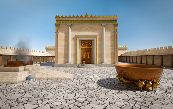 Visualization of Solomon's Temple or First Temple - a biblical Temple in Jerusalem believed to have existed between the 10th and 6th centuries BCE - 3D rendering