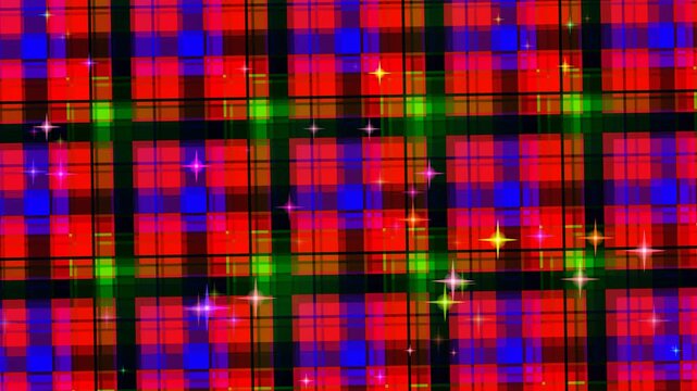 Vibrant Red Blue Green Plaid Pattern with Glittering Lights