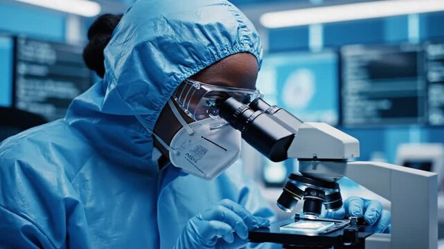 Scientist conducts research using a microscope in a laboratory setting during the daytime