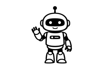 Obraz premium A black and white line drawing of a cute cartoon character with a round head and a small antenna, waving its hand. This minimalist illustration is suitable for a coloring book page.