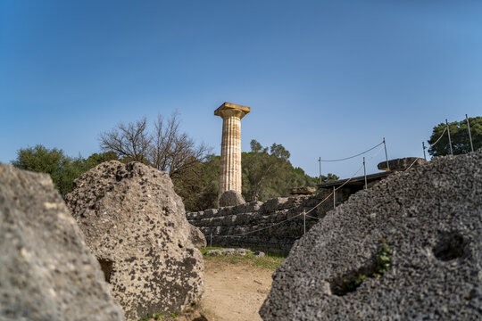Ruins of Ancient Olympia in Greece, the cradle of the Olympic Games and the sanctuary of Zeus.