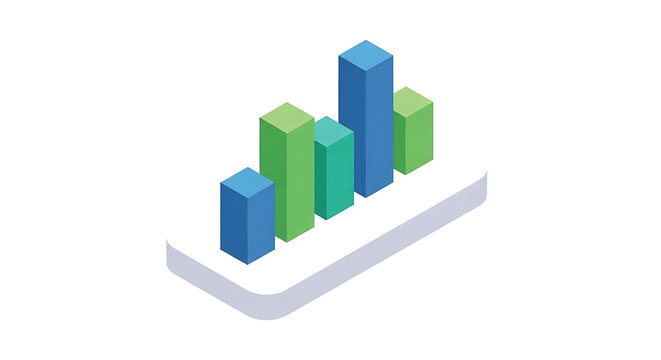 3d isometric bar chart with blue and green bars on white background