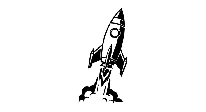 Classic Space Rocket Launch Dynamic Black and White Icon