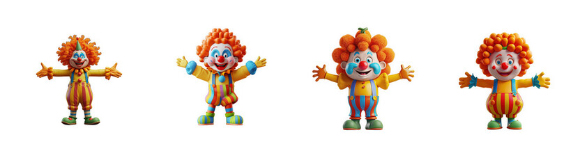 Fototapeta premium Happy Cartoon Clowns with Big Smiles and Colorful Outfits isolated on transparent background