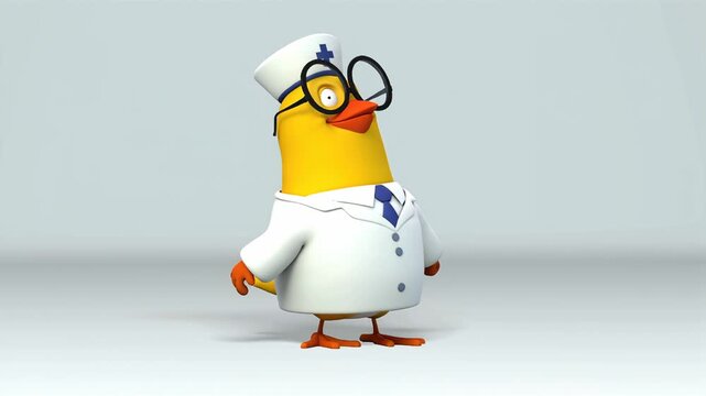 A funny bird cartoon doctor in clothes