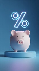 Digital savings and interest with minimalist piggy bank design in modern environment conceptual viewpoint