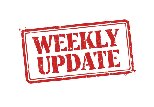 A red stamp with the words weekly update isolated on transparent background