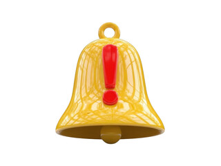 A yellow bell with a red exclamation mark isolated on transparent background