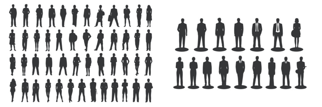 Silhouetted human figures comparison showing population segmentation and selected group emphasis, demographic vector illustration for recruitment, sampling, and analysis