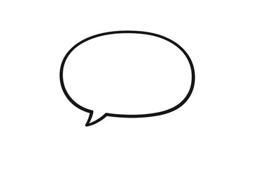 A minimalist white outline of an oval speech bubble with a small tail pointing downwards, isolated on a solid black background. Ideal for adding text or dialogue in a comic style.