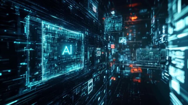 AI new future technology in digital cyberspace with glowing data streams and dynamic network connections, visualising artificial intelligence and advanced innovation concept