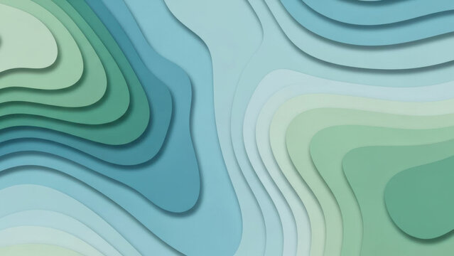 Topographic map illustration featuring wavy layers, abstract landscape, digital artwork, serene environment, and overhead viewpoint