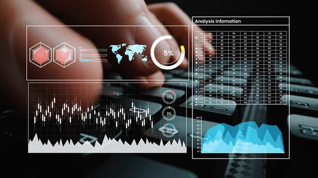 Digital Analytics Dashboard with Interactive Charts and Data Visualizations on Keyboard Background for Business Intelligence and Financial Analysis Gluon.