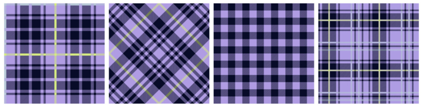 Set of purple gingham plaid seamless pattern. Abstract vector illustration