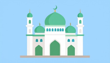 Islamic mosque with green domes and crescent moon illustration vector design