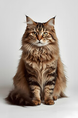 Obraz premium A beautiful Maine Coon cat sitting on a white background