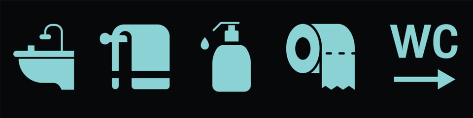 Fototapeta premium Modern bathroom icons set with bathtub shower toilet sink and wc sign vector illustration