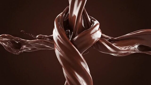 Rich chocolate flows and twists in a close-up view of dessert making process in a bright kitchen
