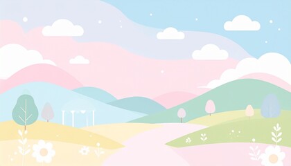 Fototapeta premium Colorful landscape sunset with rolling hills and soft clouds in pastel sky