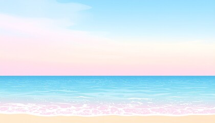 Serene ocean horizon with soft pastel sky and golden sand beach minimalist landscape