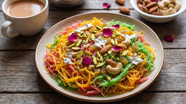 Sweet Vermicelli dessert with nuts for Eid celebration.