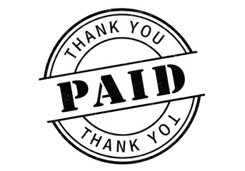 A black and white image of a paid stamp isolated on transparent background