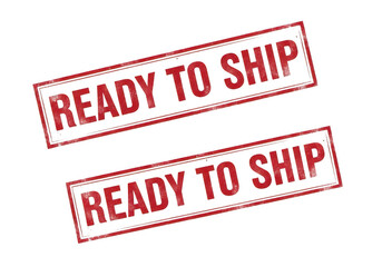 A close-up of two red ready to ship stamps isolated on transparent background