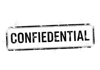 A black and white image of a confidential stamp isolated on transparent background