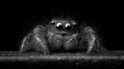 Jumping Spider Stare: Close-up of Curious Jumping Spider on Dark Surface

