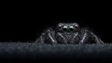 Jumping Spider Stare: Close-up of Curious Jumping Spider on Dark Surface

