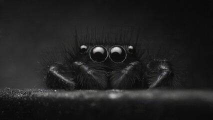 Jumping Spider Stare: Close-up of Curious Jumping Spider on Dark Surface

