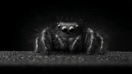 Jumping Spider Stare: Close-up of Curious Jumping Spider on Dark Surface

