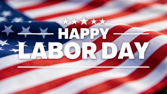 Happy labor day greeting background animation on a waving American flag with stars and stripes.