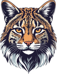 Portrait of a Wild Bobcat Head Illustration