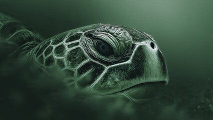 Sea Turtle Close-Up: Majestic Sea Turtle Head in Deep Blue Ocean


