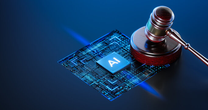 Artificial Intelligence and Justice Concept with Digital Gavel and Processor Chip